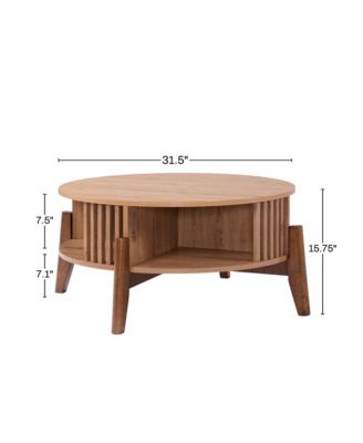 Round Coffee Table with Storage 31.5" Oak Finish Wood Center Accent Tables with Wood Legs