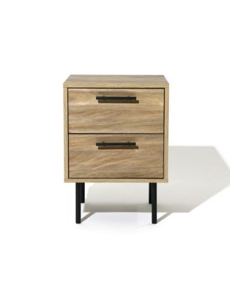 Mid-Century Modern Wave 2-Drawers End Table and Nightstand with Metal Legs
