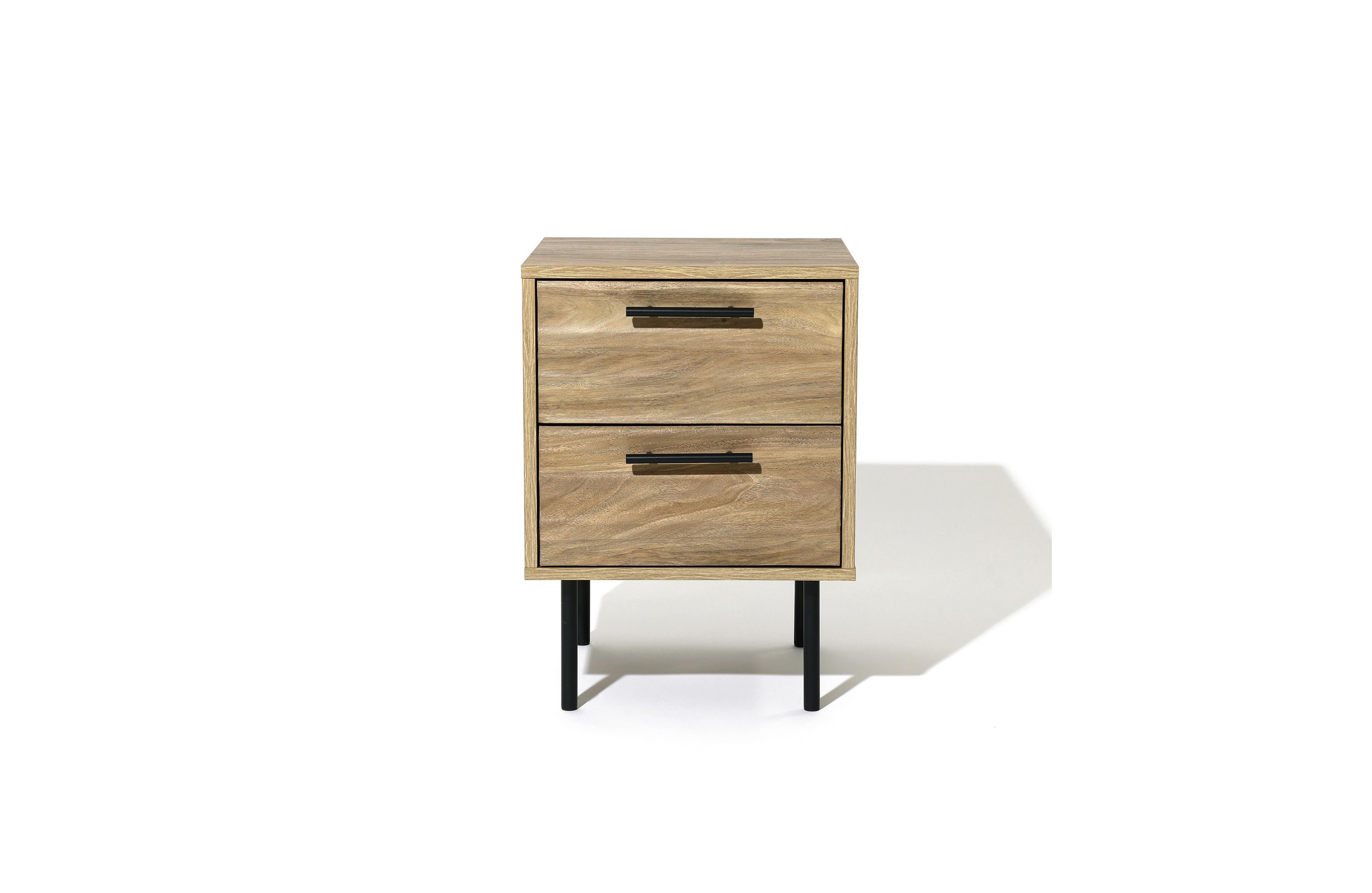 LuxenHome Mid-Century Modern Wave 2-Drawers End Table and Nightstand with Metal Legs