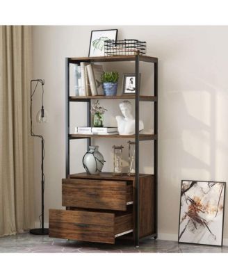 Bookcase, 4-Tier Bookshelf with 2 Drawers, Etagere Standard Book Shelves Display Shelf for Home Office
