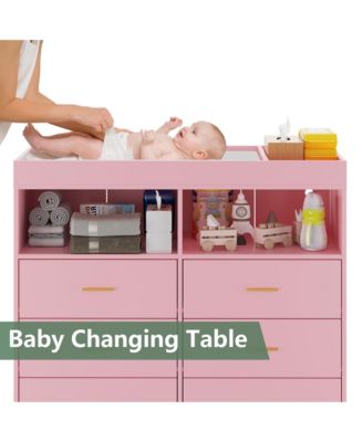 Dresser for Bedroom with Drawers, Baby Changing Table Dresser with Changing Pad, 2 Open Storage Shelves