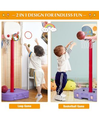 Portable 2 in 1 Kids Basketball Hoop Stand w/ Ring Toss & Storage Box