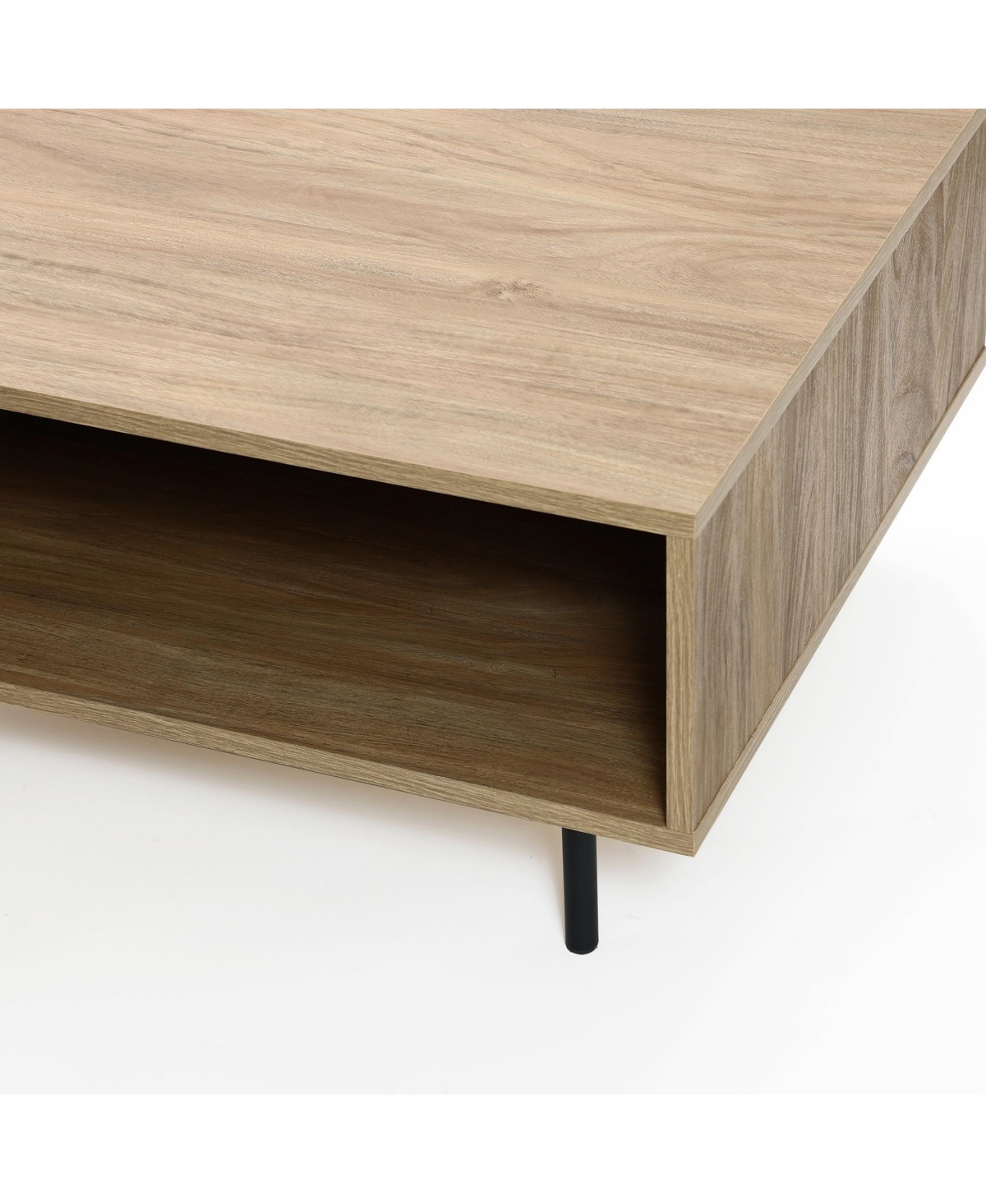 Shop Luxenhome Mid-century Modern Wave 1-drawer Coffee Table With Storage And Metal Legs In Natural