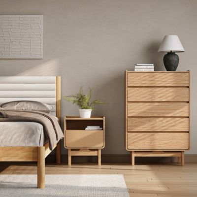 Summer Oak Engineered Wood Nightstand and End Table with Storage
