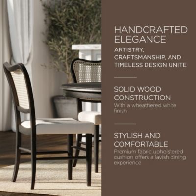 Vera Wooden Dining Chair, Antique Black & Dove Weave Fabric, Set of 2