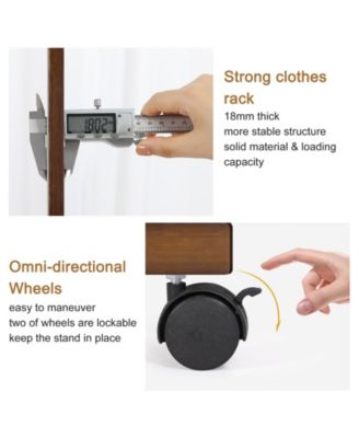 Retro Bamboo Clothes Rack:  Garment Organizer Hanging Rack with Wheels