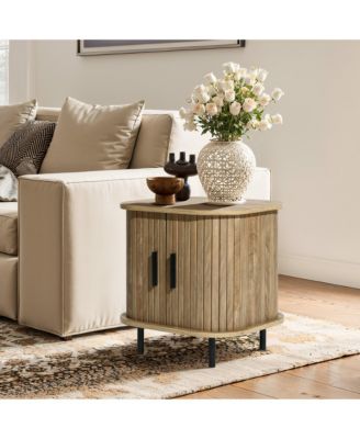 Mid-Century Modern 2-Door Nightstand and End Table with Slatted Slidng Doors