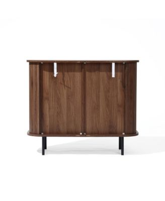 Mid-Century Modern 2-Door Accent Cabinet with Slatted Sliding Doors, Dark Oak