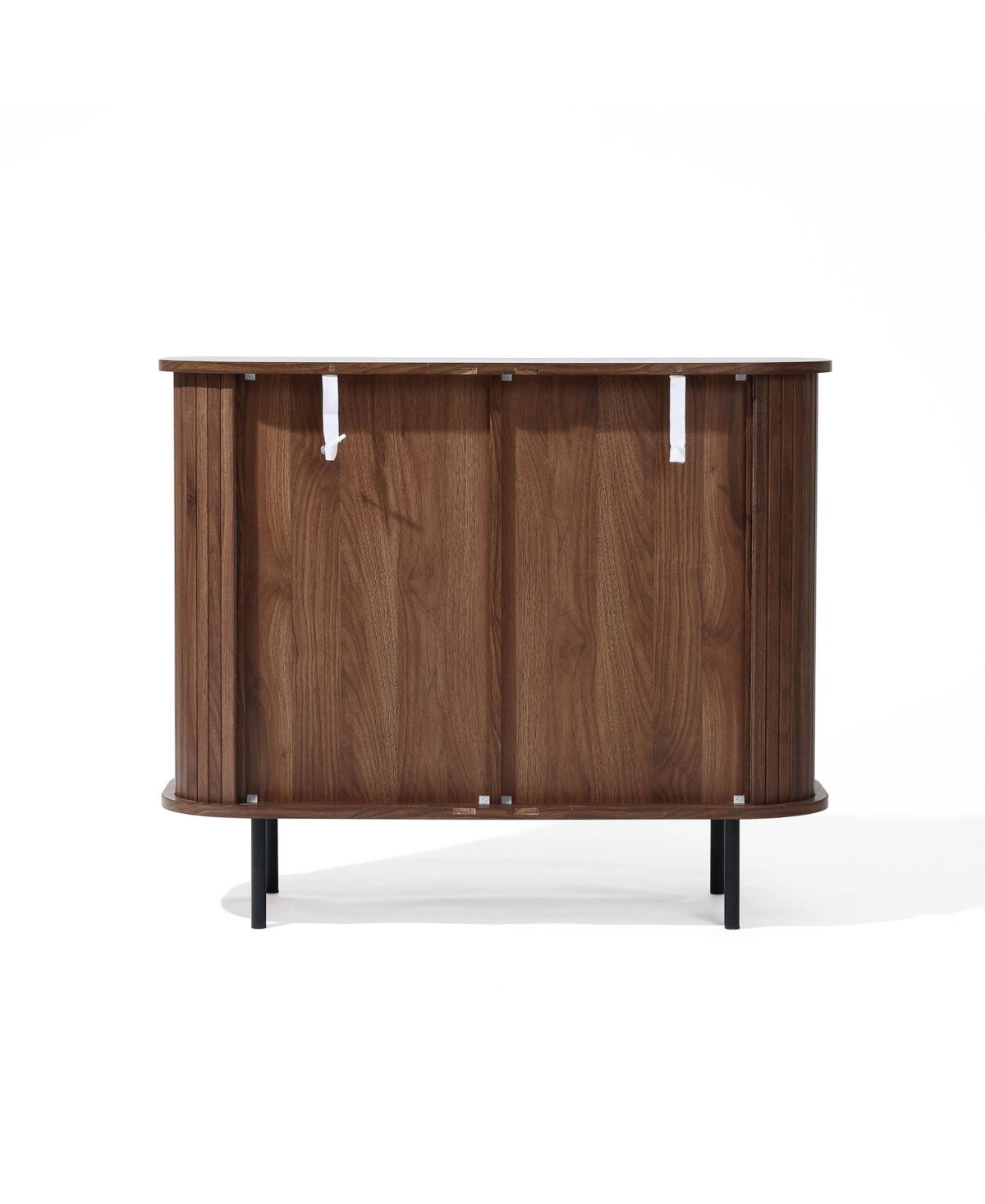 Luxenhome Mid-century Modern 2-door Accent Cabinet With Slatted Sliding Doors, Dark Oak In Dark Brown