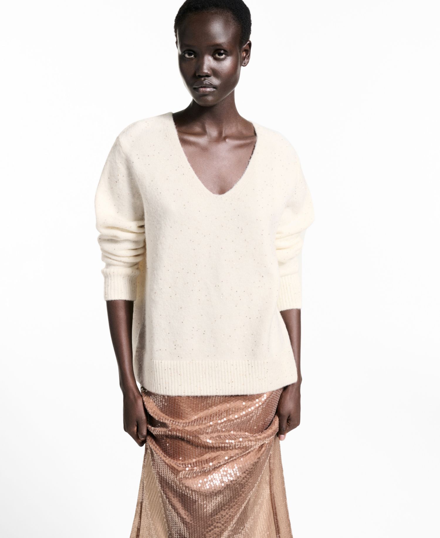 Women's V-Neck Sequin Sweater