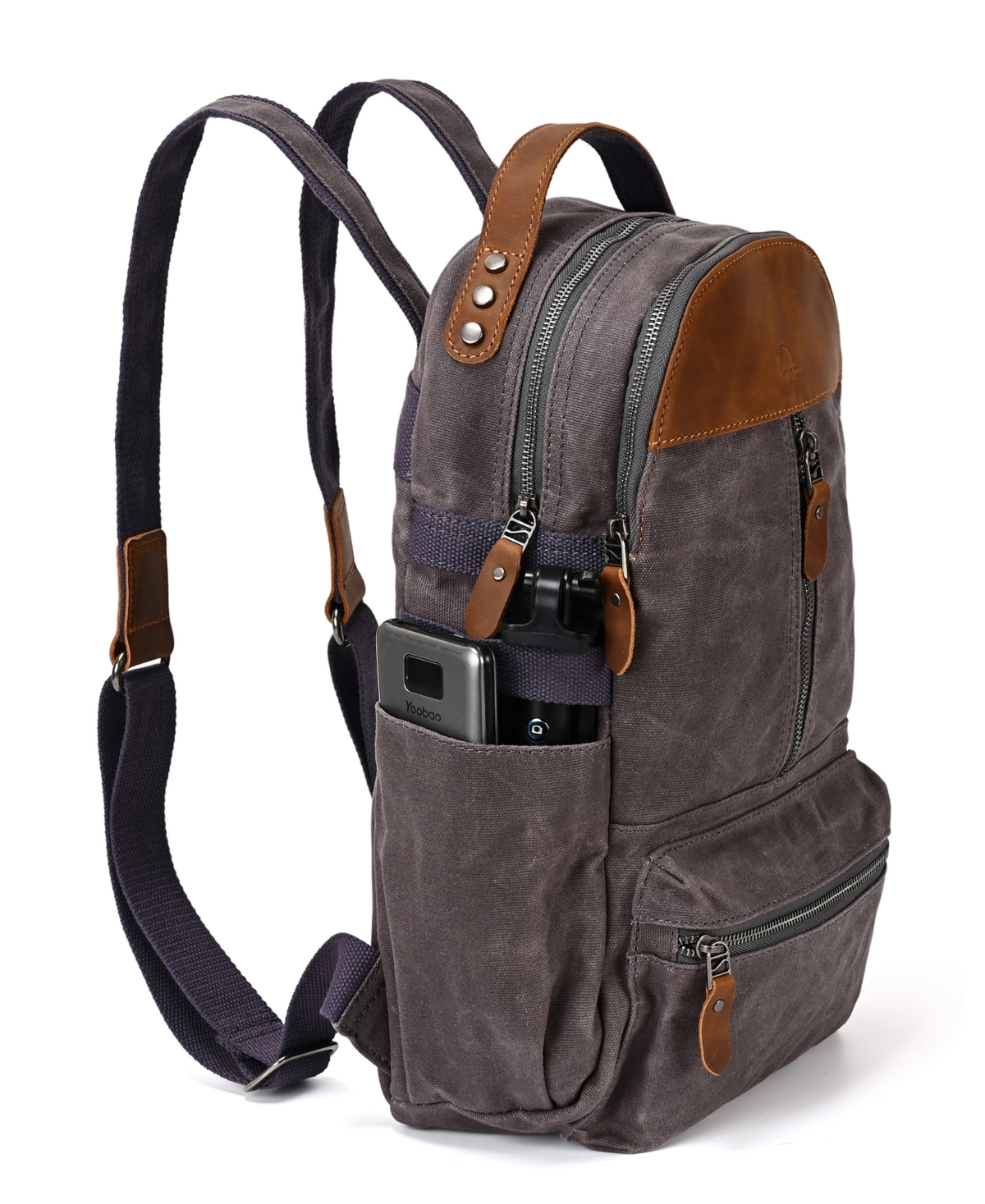 Tsd Brand Mountain Leaf Utility Bee-wax Canvas Backpack In Gray