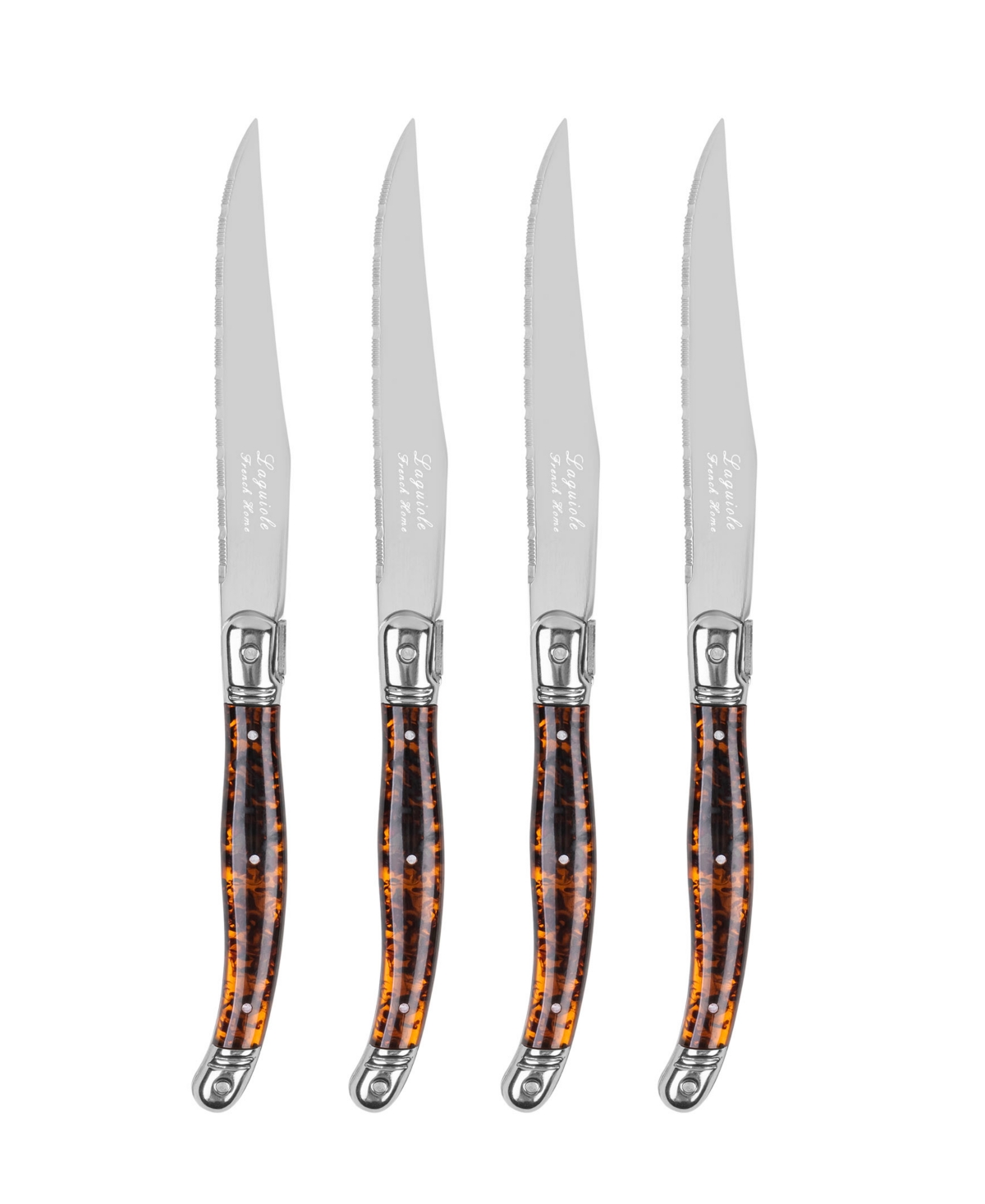 French Home Laguiole Connoisseur 4-Piece Steak Knife Set with Tortoise Handles