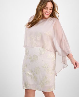 Plus Size Metallic Cape A-Line Dress