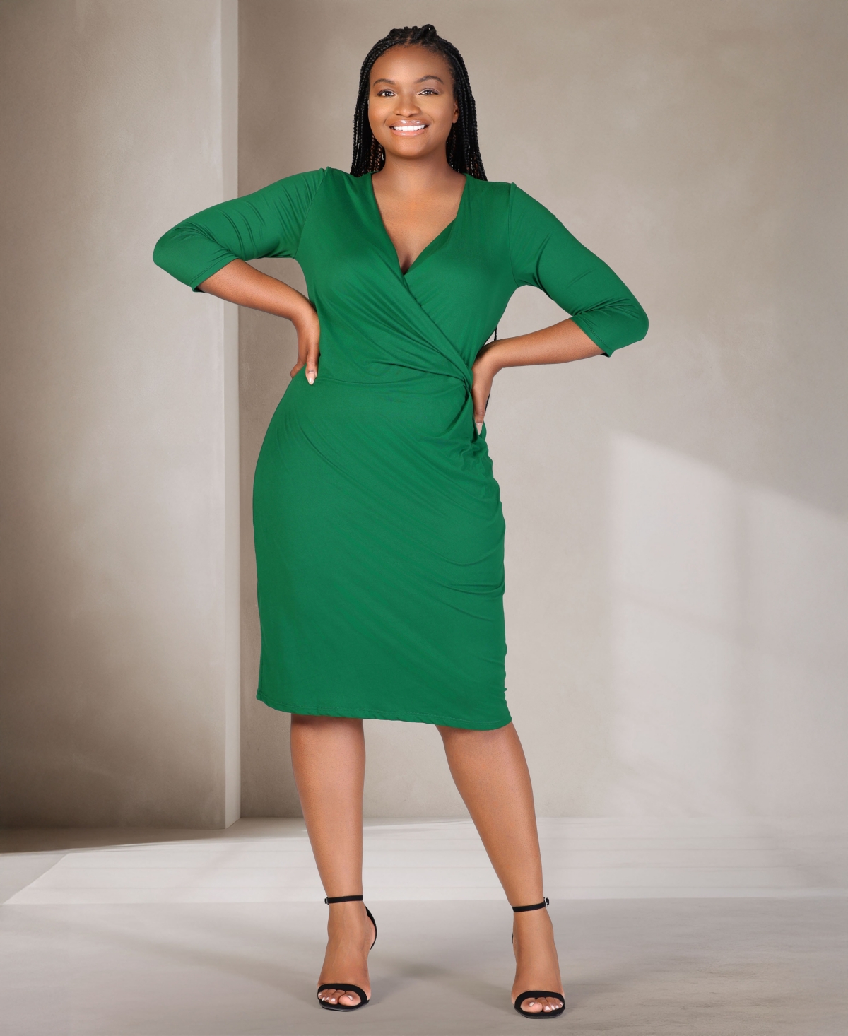 24seven Comfort Apparel Plus Size Wrap Dress In Emerald