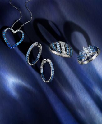 Demin Ombr&eacute; (1-1/20 ct. t.w.) & White Sapphire (1/20 ct. t.w.) Heart 20" Adjustable Pendant Necklace in 14k White Gold  