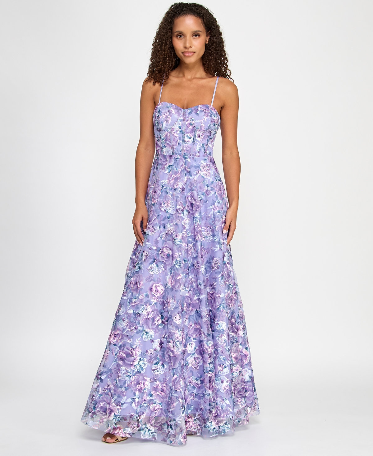 Trixxi Juniors' Floral-embroidered Corset Gown, Created For Macy's In Lavenderflor
