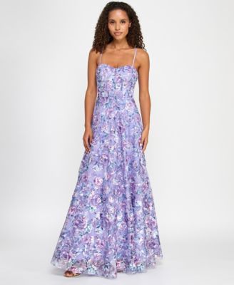 Juniors' Floral-Embroidered Corset Gown, Created for Macy's