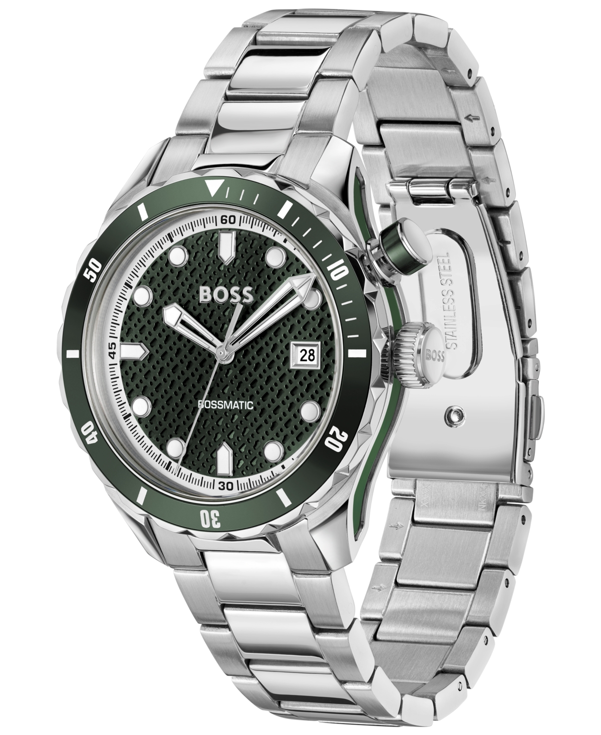 Hugo Boss Men's Bossmatic Silver Stainless Steel Watch, 42mm In Silver,green