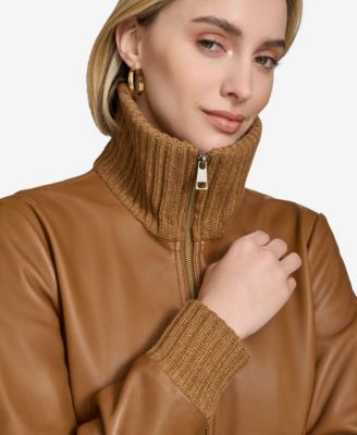 Women's Beatrix Rib-Knit Trimmed Leather Jacket