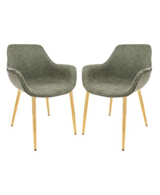 Markley Modern Leather Dining Arm Chair With Gold Metal Legs Set of 2