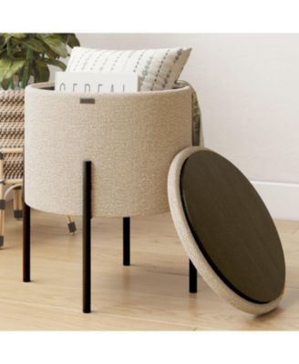 Round Ottoman  Boucle Fabric  Hidden Storage Foot Stool/Vanity Stool for Living Room & Bedroom Decor