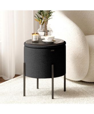  Round Ottoman  Boucle Fabric  Hidden Storage Foot Stool/Vanity Stool for Living Room & Bedroom Decor