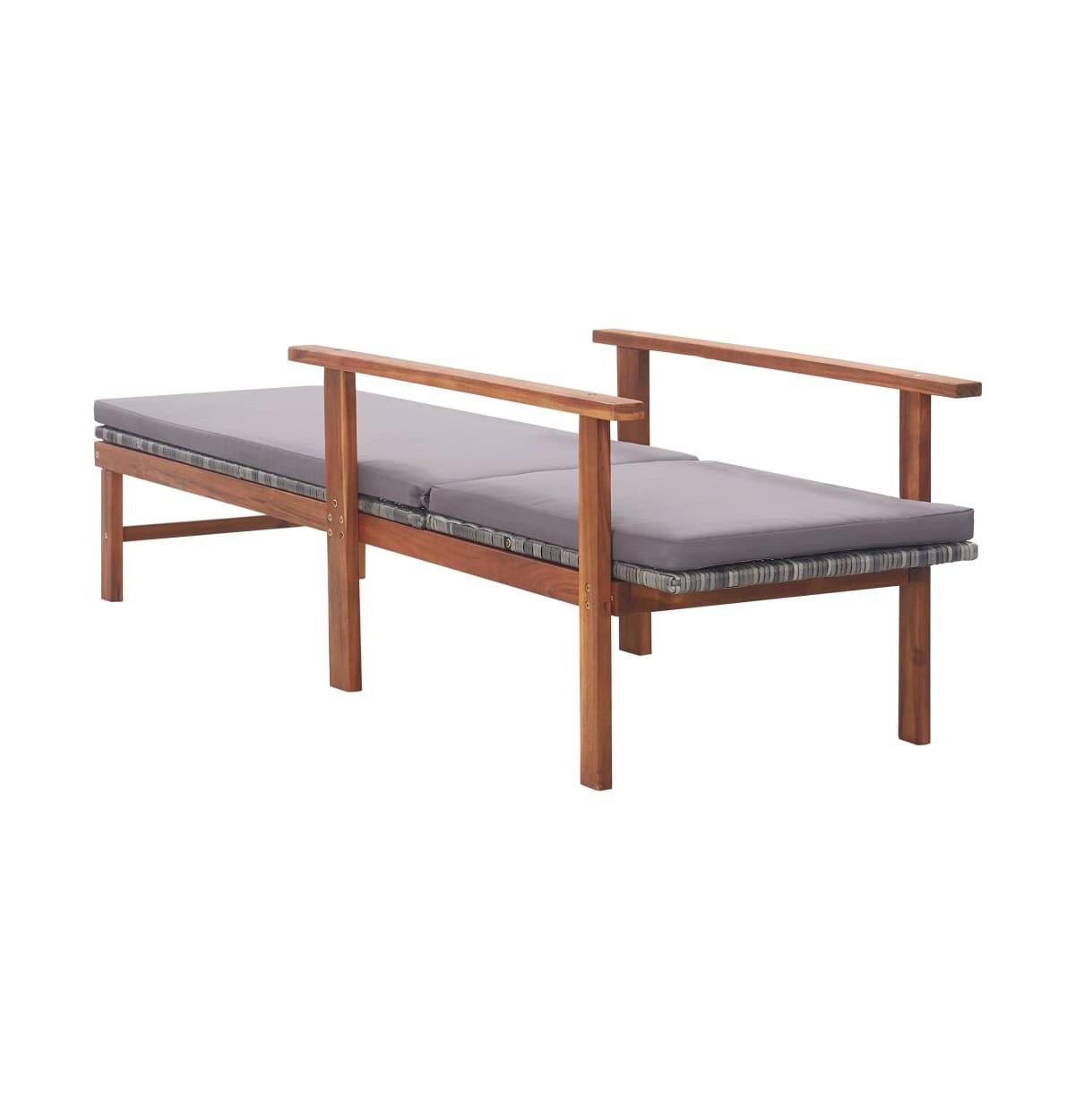 vidaXL Sun Lounger with Cushion Poly Rattan and Solid Acacia Wood Gray