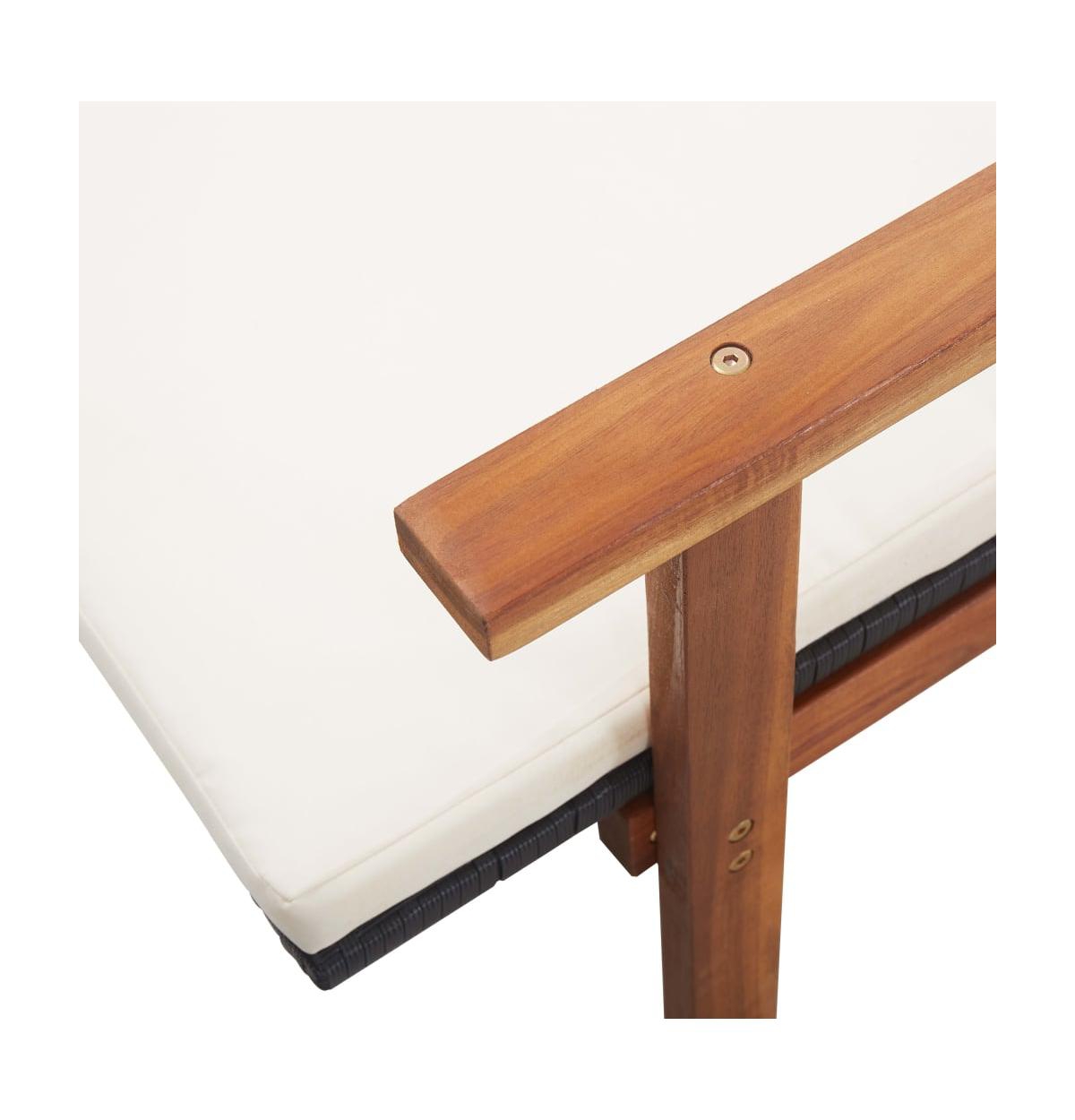 vidaXL Sun Lounger with Cushion Poly Rattan and Solid Acacia Wood- Black