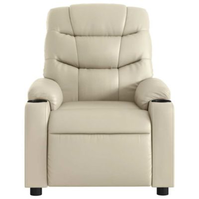 Massage Recliner Chair Cream Faux leather Standard Recliner Size
