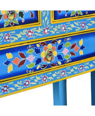Sideboard with Drawers Solid Mango Wood Turquoise Hand Painted