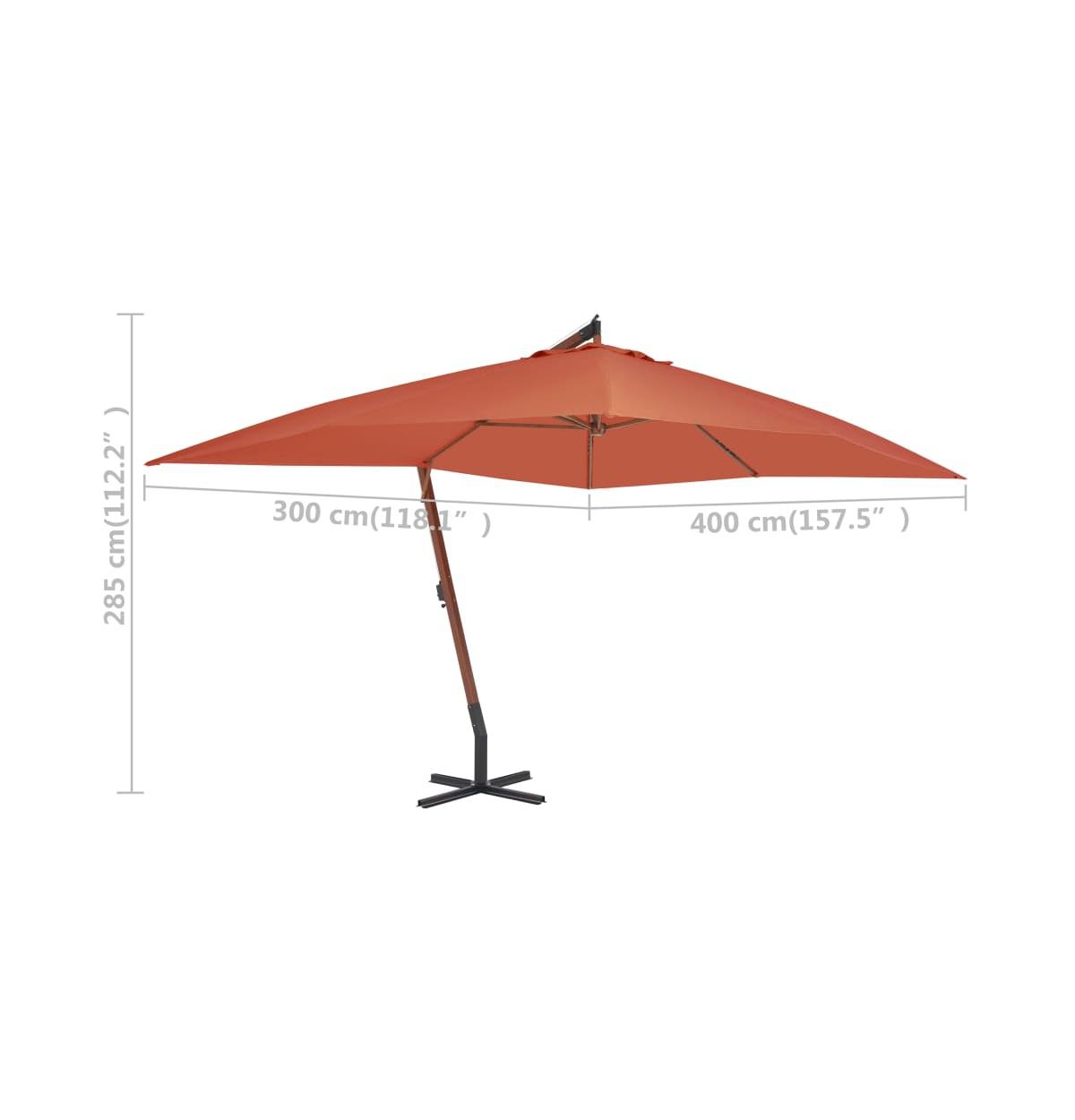 vidaXL Cantilever Garden Parasol with Wooden Pole- Terracotta