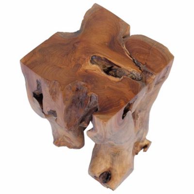 Stool Brown Solid teak wood Medium-sized Statement Piece Stool