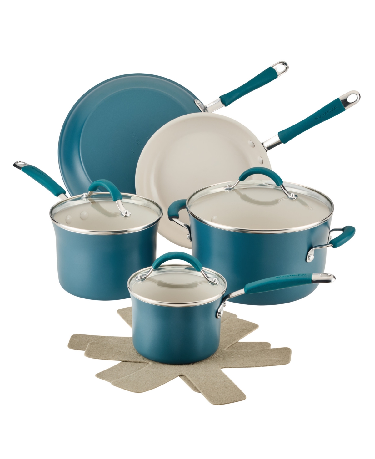 Rachael Ray Cucina Ceramic 10pc Blue Nonstick Cookware Pots An In Marine Blue