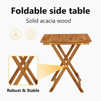 Folding Patio Table 27.6"x27.6"x29.5" Solid Acacia Wood