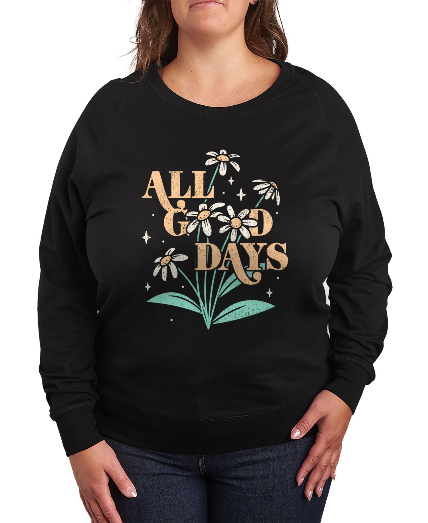 Plus Size All Good Days Floral Graphic Crew Neck Top