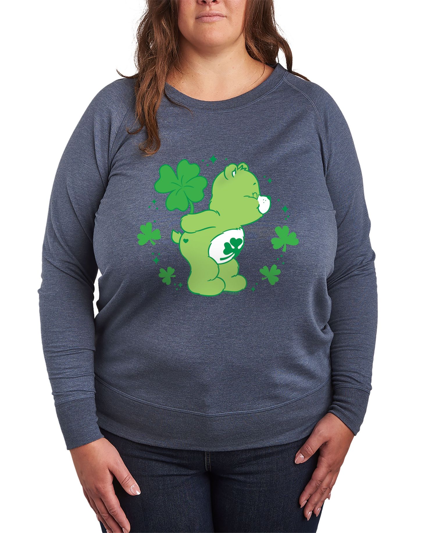Plus Size Care Bears St. Patrick's Day Clover Graphic Crew Neck Top