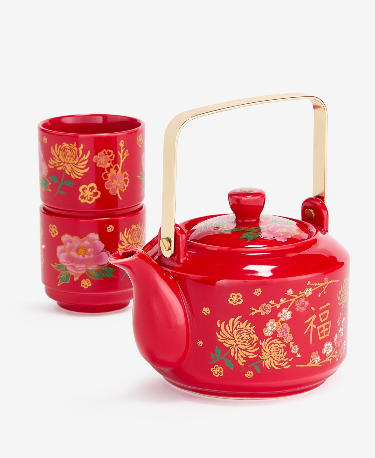 HOLIDAY LANE LUNAR NEW YEAR CERAMIC TEA POT & CUPS SET, EXCLUSIVELY AT MACY'S