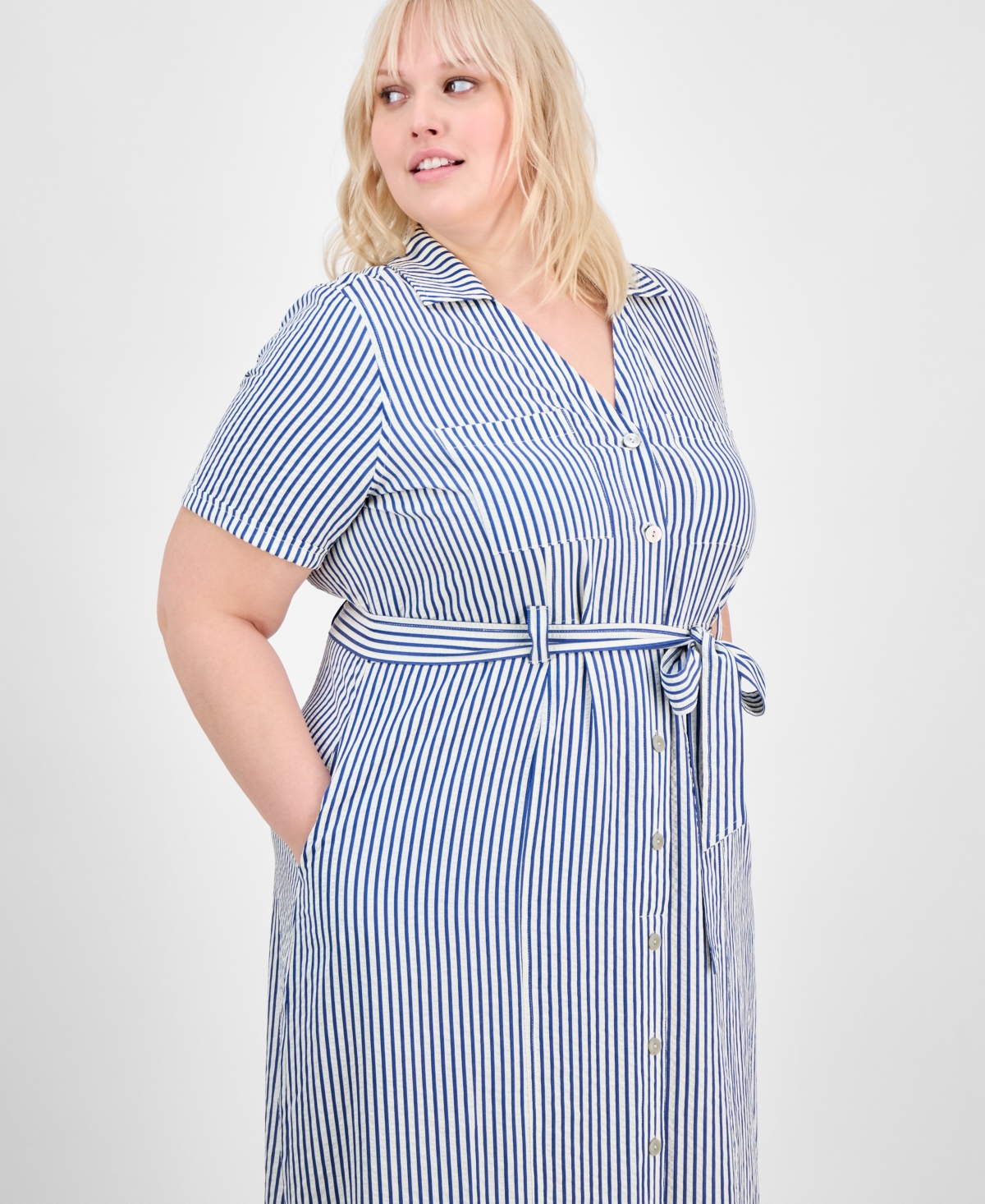 ABSOLUTELY FAMOUS TRENDY PLUS SIZE TIED SHIRTDRESS 