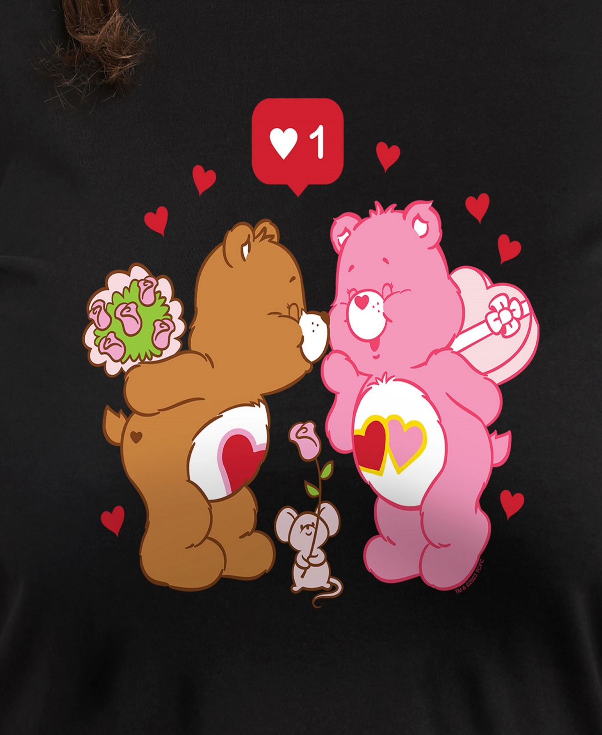Hybrid Apparel Plus Size Trendy Care Bears Valentine's Day Graphic Crew Neck T-shirt In Black