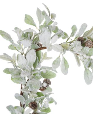 9" Snowy Lambs Ear and Holly Berry Garland