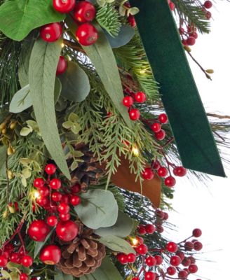 30" Pre-Lit Magnolia Leaf, Eucalyptus and Berry Swag