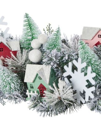 60" Pre-Lit Snowy Cottage Mantel Swag