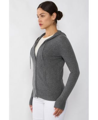 Women's 100% Pure Cashmere Long Sleeve Zip Hoodie Cardigan Sweater
