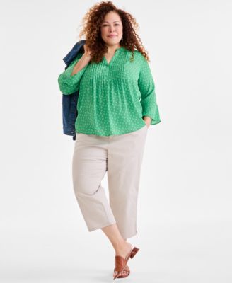 Plus Size Printed Pintuck Blouse, Exclusively at Macy's