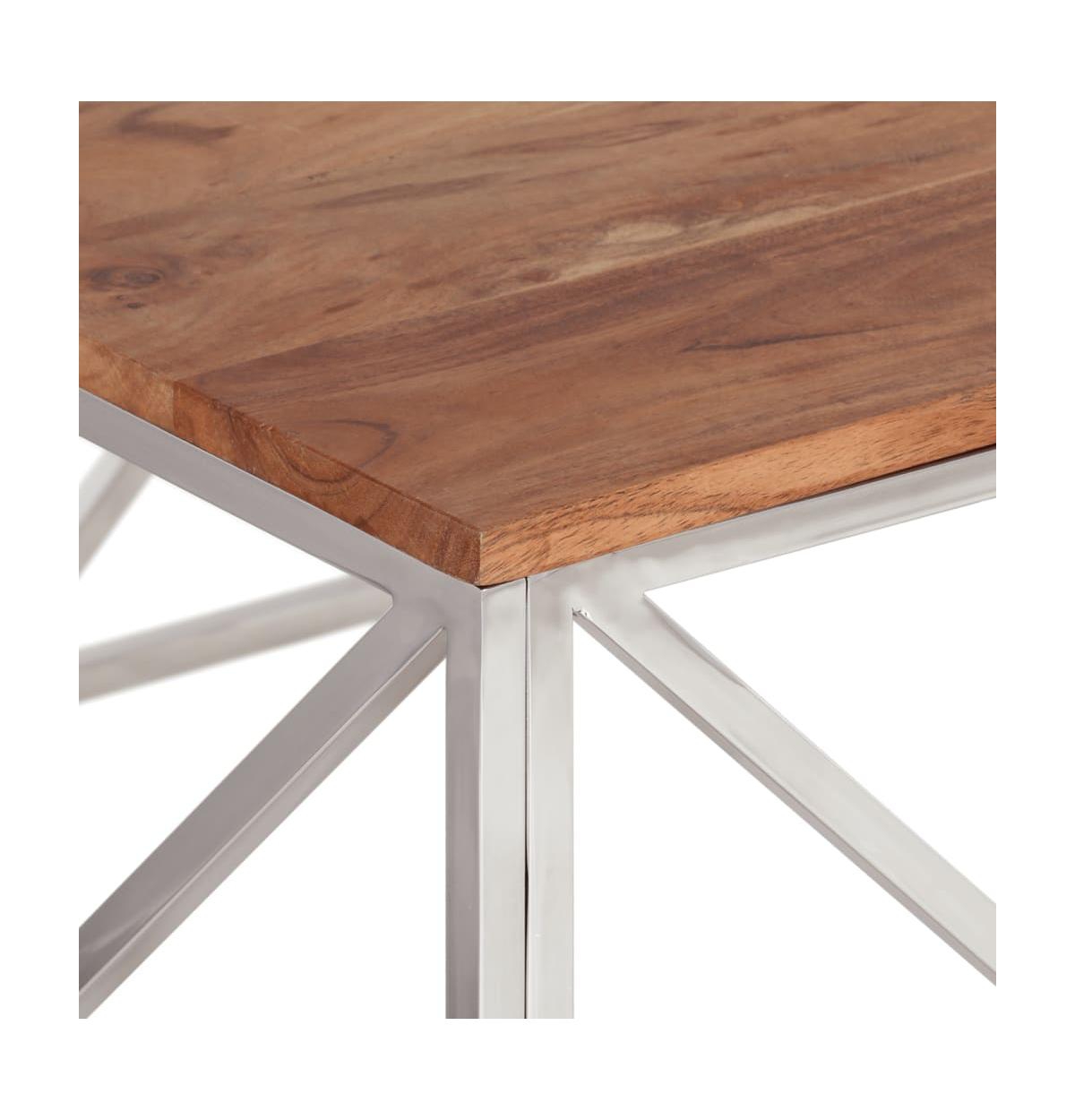 vidaXL Coffee TableStainless Steel and Solid Acacia Wood - Silver