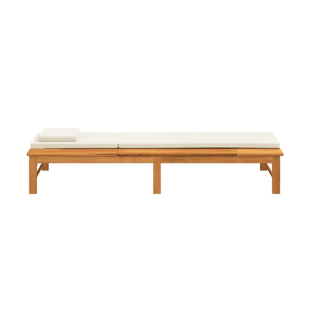 vidaXL Sun Lounger withWhite Cushion and Pillow Solid Wood Acacia - Cream