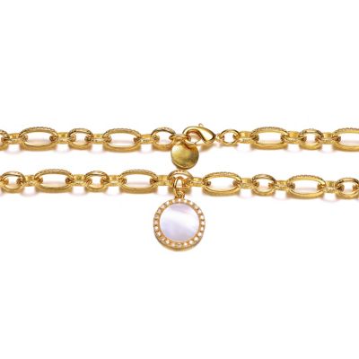 14k Gold Plated Mother of Pearl Chain Link Necklace
