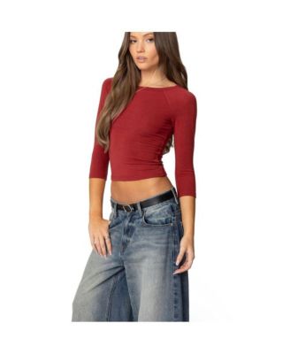 Womens Mary Quarter Sleeve Wide Neck Top