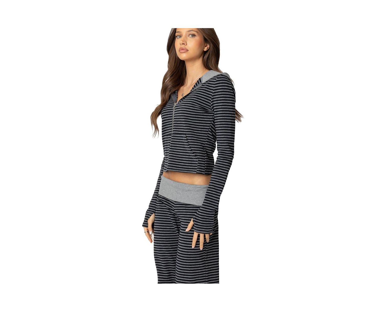 Women's Meggy Striped Zip Up Hoodie
