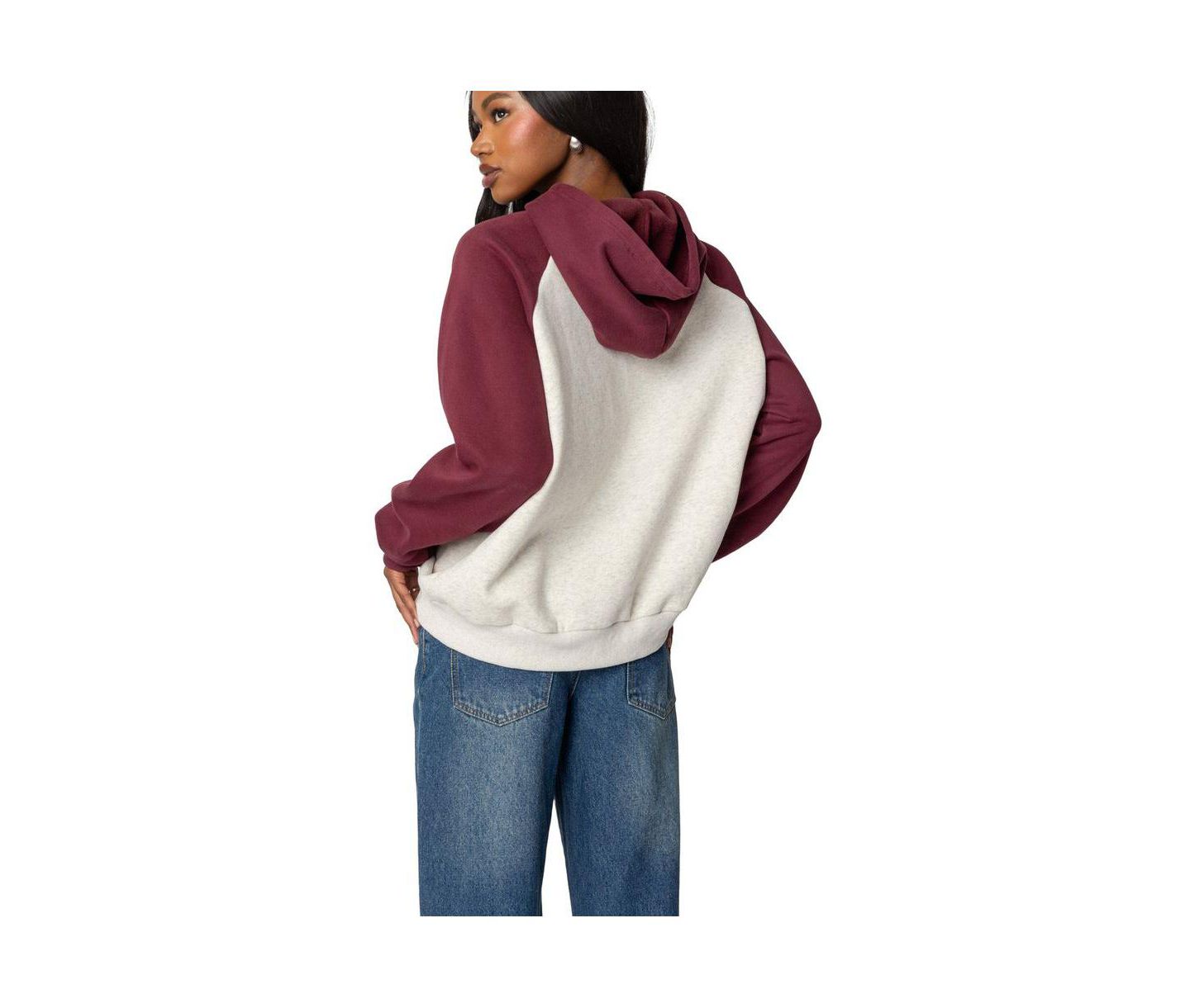 Женское худи Edikted Raglan Bow Oversized, цвет: Бордовый серый меланжевый — фото 3